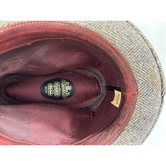 Vintage Pedigree Fifth Avenue New York Fedora Wool Hat M Large Gray Herringbone - Picture 13 of 15
